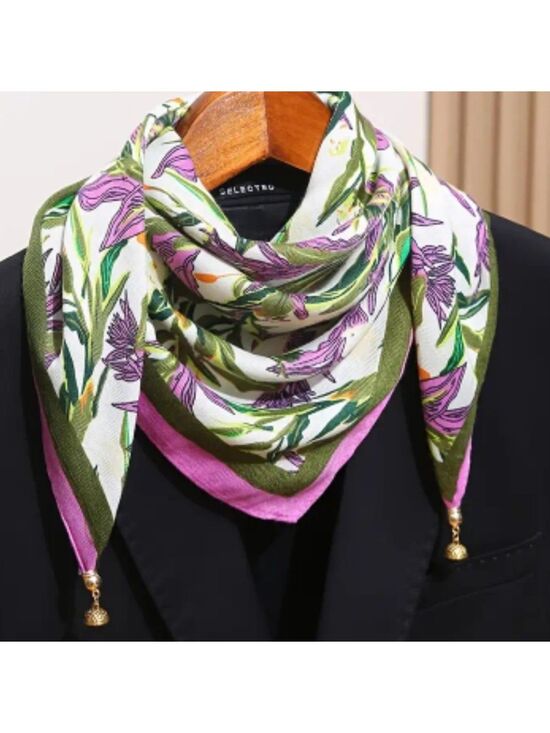 Accessories - Floral Scarf - LAVENDER and Green mangetic closure  SUPER SOFT